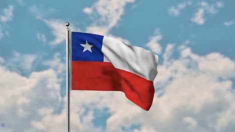 Bandera-De-Chile-Ondeando-En-El-Cielo-Azul-Video-Realista-4k