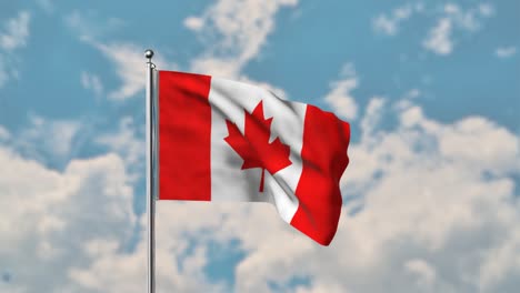 Kanada-Flagge-Weht-Im-Realistischen-4k-Video-Des-Blauen-Himmels