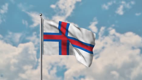 Färöer-Flagge-Weht-Im-Realistischen-4k-Video-Des-Blauen-Himmels
