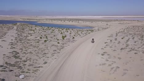 Motorbike-Adventure-on-Dirt-Road-in-Baja-California-Desert,-Aerial