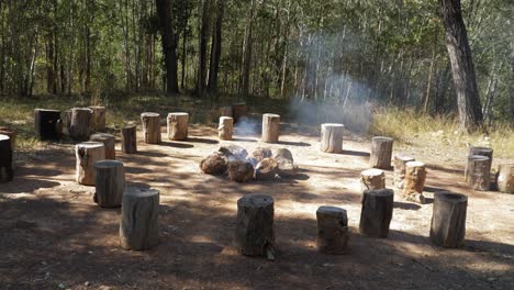 Campfire-burning-in-the-center--Australia-forest--Wide
