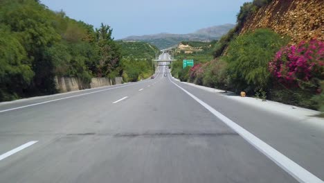 Driving-on-Road-on-island-of-Crete,-Greece