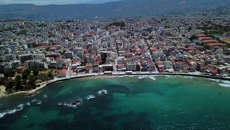 Aerial-View-Above-Chania-City-on-Island-of-Crete,-Greece