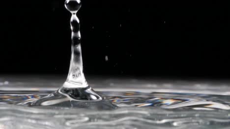 Slow-motion,-crystal-droplets-fall-into-water-on-a-black-background