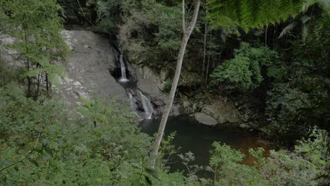 Herrlicher-Wasserfall-Im-Wald---Currumbin-Rock-Pools-In-Queensland,-Australien---Hochwinkelaufnahme