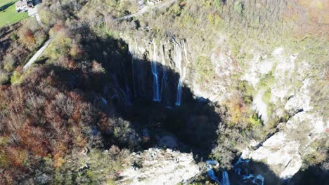 Beautiful-Aerial-Shot-Of-Great-Waterfall-of-Plitvice-Lakes-In-Croatia
