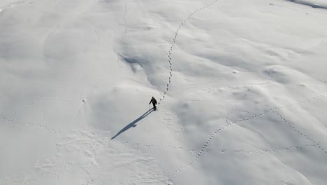 Un-Hombre-Soltero-Está-Caminando-En-Medio-De-Las-Nevadas-Montañas-Italianas-Con-Sus-Raquetas-De-Nieve