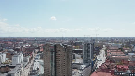 Drone-shot-of-Triangeln-in-Malmö-with-Scandic-hotel-in-the-foreground