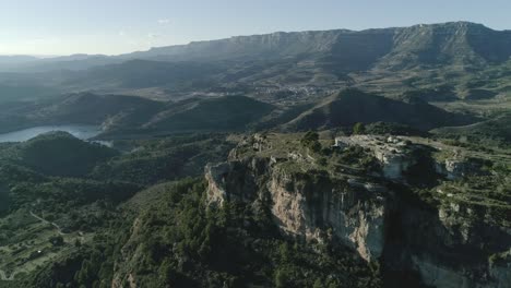 Panorama-Of-Mountain-Canyons-With-Reservoir-At-Siurana,-Tarragona,-Catalonia,-Spain