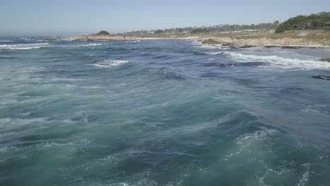 Pacific-Coastal-Waves,-California-Shoreline,-Usa,-Aerial-Panning