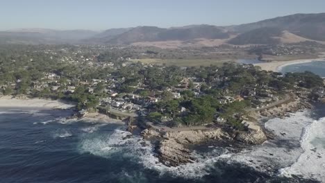 California-west-coast-route-one-highway-countryside-aerial-view-orbit-right-across-shoreline-tide