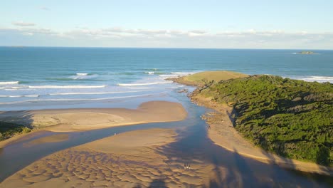 Moonee-Creek-And-Green-Bluff-Headland-In-Mid-North-Coast,-NSW-On-A-Sunny-Summer-Day