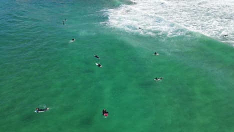 Surfers-Catching-Waves-At-Bondi-Beach-During-Summer-Vacation---Recreational-Water-Sports