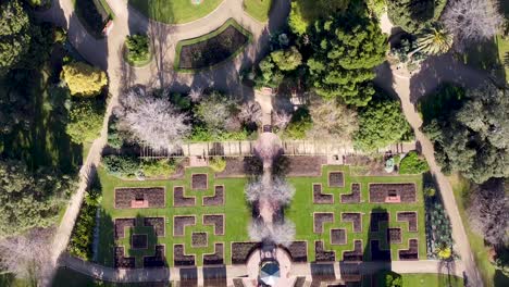 Aerial----birds-eye-drone-shot-of-lush-botanical-gardens