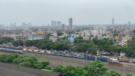 Aerial-bird-eye-view-footage-of-railway-yards-of-kolkata,-India