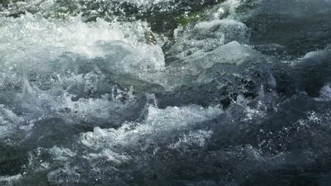 Close-up-of-flowing-water-splash-from-mountain-river-on-summer-day