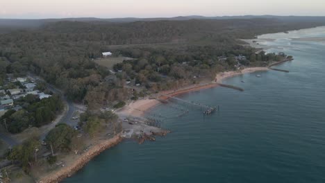 Aerial-View-Of-Amity-Point-Jetty-And-Boat-Ramp-In-North-Stradbroke-Island,-Australia