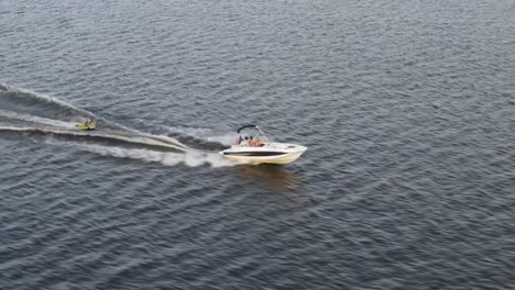 Aerial-view-of-Luxury-Speedboat-Cruising-in-deep-Ocean-water---drone-shot