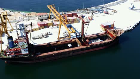 Aerial-view-of-the-transport-ship-in-the-port
