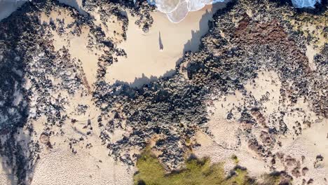 Aerial:-Beautiful-Australian-beach,-white-sand,-crystal-blue-water