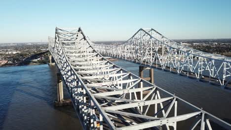 Aerial-View-Of-Twin-Bridge-Of-Crescent-City-Connection-And-The-City-Landscape-Of-Louisiana-In-USA