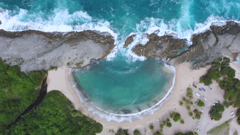 Mar-Chiquita-Beach-from-above-view,-Drone-4K