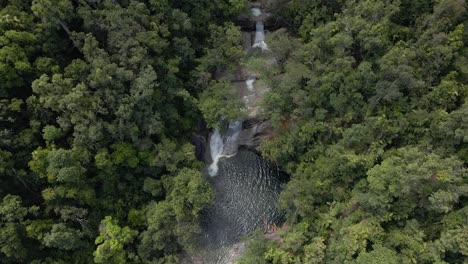 Aerial-View-Of-Josephine-Falls-Amidst-The-Lush-Rainforest-In-Wooroonooran,-Cairns,-QLD,-Australia