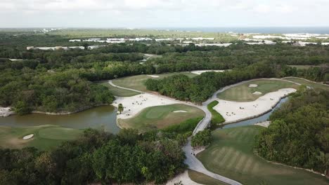 Aerial-View-Of-Nicklaus-Design-Golf-Course-at-Vidanta-Riviera-Maya-In-Mexico