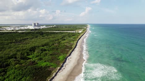 Stationary-drone-shot-of-Saint-Lucie-Nuclear-Power-Plant-on-Hutchinson-Island-Florida