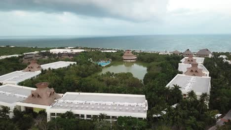 Aerial-View-Of-5-star-Hotel-Resort-And-Spa-At-Playa-Del-Carmen-In-Riviera-Maya,-Quintana-Roo,-Mexico