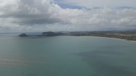Seascape-And-Yeppoon-Coastal-Town-With-Keppel-Bay-Marina-In-The-Distance-In-Queensland,-Australia