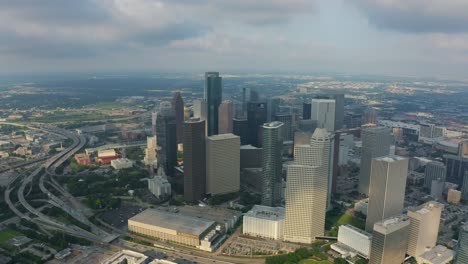 Aérea-Ciudad-Urbana-Houston-Texas-Western-Helicóptero-Metropolitano,-Humanidad-Ciudad-Drone