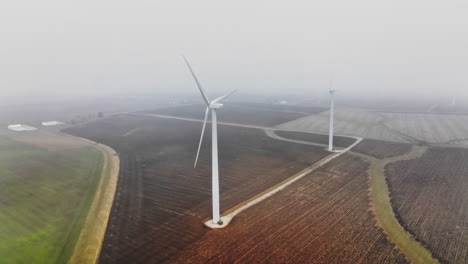 Wind-turbines-creating-clean-energy,-drone-shot