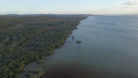 Aerial-View-Of-Flying-Fox-Creek-Estuary-Near-Amity-Point-In-North-Stradbroke-Island,-Queensland,-Australia