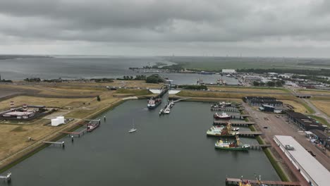 Aerial-view-over-Buitenhaven-and-Haringvliet-sea-lock-at-Stellendam