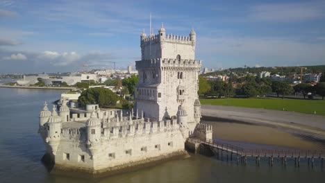 Side-south-of-Torre-de-Belem-without-any-people,-Belem-Tower,-in-Lisbon,-Portugal