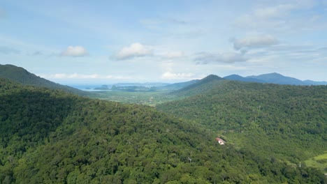 Aerial-view-of-green-mountain-and-forest-behind-the-Telaga-Harbour-Marina