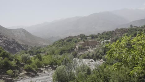 Majestic-dusty-valley-of-Panshir-in-Afghanistan,-handheld-view