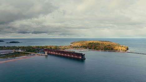A-drone-shot-of-an-Iron-ore-doc-on-one-of-the-great-lakes