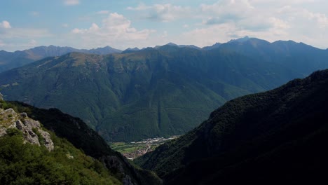 Aerial-Shot-Of-Distant-Mountains-,-Porta-Di-Prada-Plave,-Lake-Como-In-Background