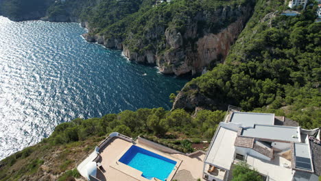 Flying-Over-Private-Villa-With-Private-Pool-On-Javea-Hilltop-In-Spain