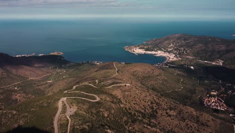 Winding-road-to-the-city-of-Port-de-la-Selva,-a-small-port-city-in-the-spanish-province-of-Catalonia,-which-is-part-of-the-Catalan-Coastal-Range