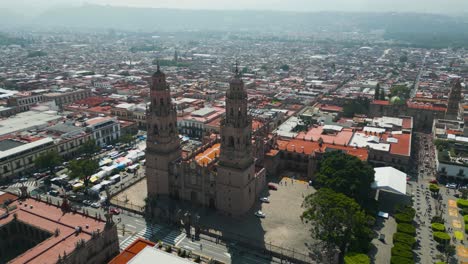 historic-center-of-Morelia,-seen-with-a-drone