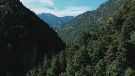 Fliegen-Durch-üppige-Dichte-Wälder-Und-Berge-In-Andorra