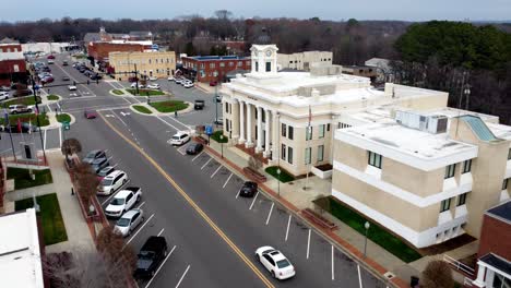 Mocksville-North-Carolina-Reverse-Aerial-facing-front-of-court-house