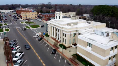 Mocksville-North-Carolina-Forward-Aerial-of-Courthouse-in-Wintertime