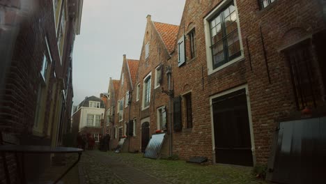 Time-lapse-of-the-historical-street-and-city-gate-Kuiperspoort-in-Middelburg