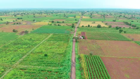 Dorf-In-Der-Nähe-Von-Lature-Maharashtra-Drohnenaufnahme-Von-Bauernhöfen-Und-Straßen-Perspektive-Kamera-Nach-Oben-Geneigt