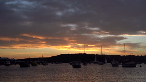 Sydney,-Australia---Wonderful-Scenery-Of-Calm-Sea-and-Tourist-Luxury-Yachts-During-Sunset---Wide-Shot