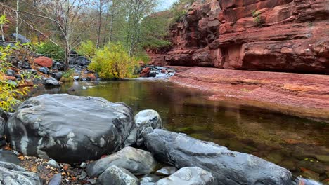 River-flowing-through-canyon-in-Autumn,-Slide-Rock-State-Park
